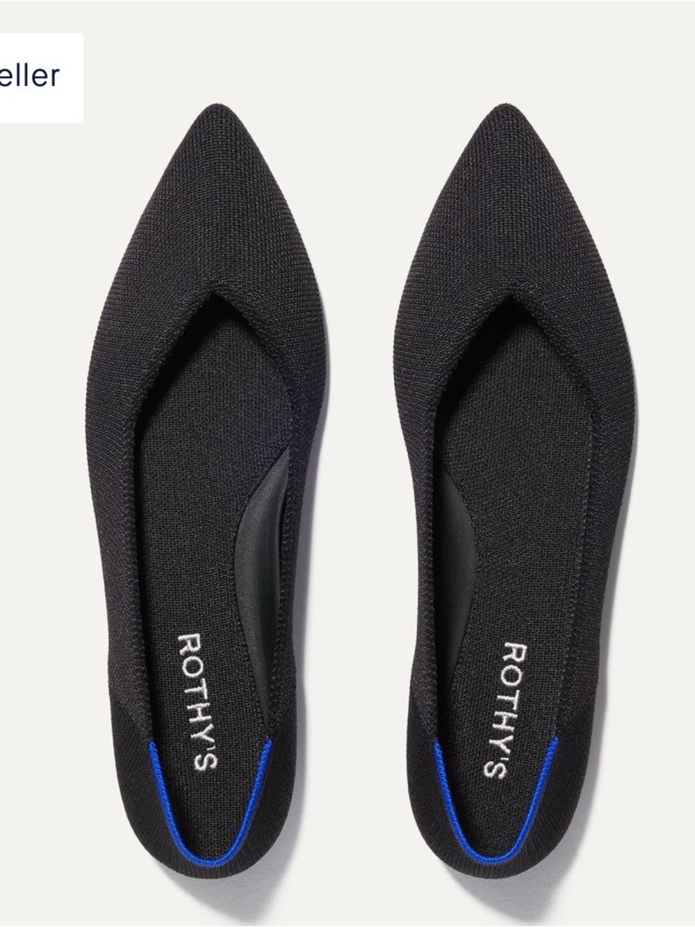 Rothy's Pointed Toe Knit Flats in Black with Royal Blue Trim